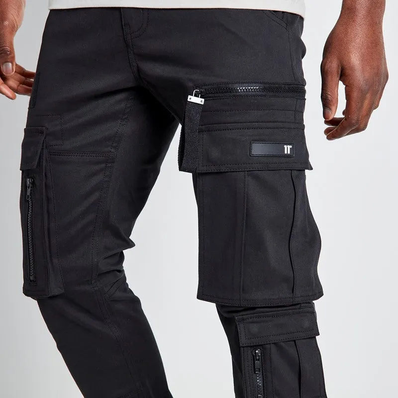 Adjustable Cuff Cargo Pants - Black