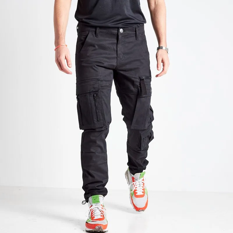 Adjustable Cuff Cargo Pants - Black