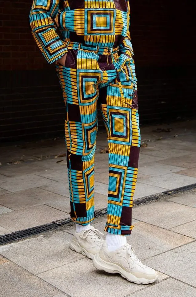 African Trousers In Blue Kente Print