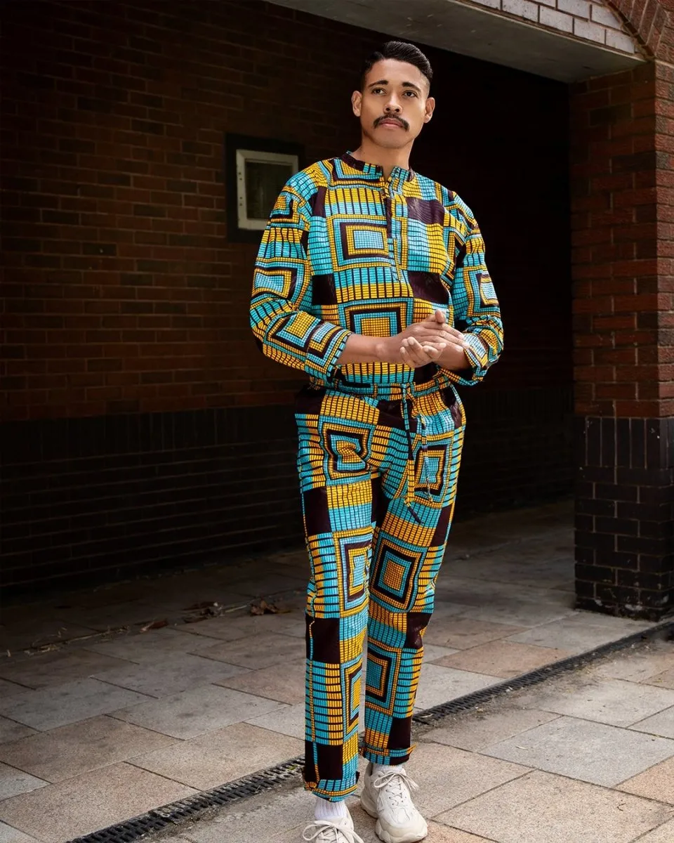 African Trousers In Blue Kente Print