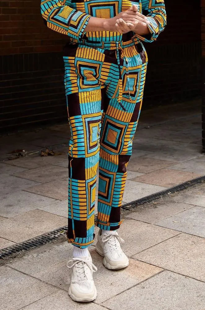 African Trousers In Blue Kente Print