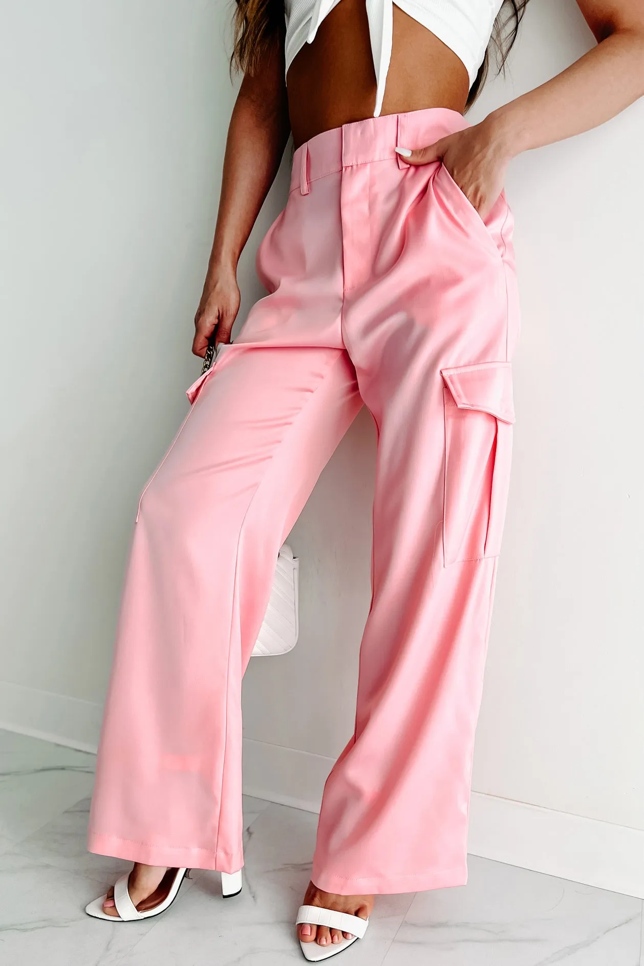 Always Around Satin Cargo Pants (Pink)