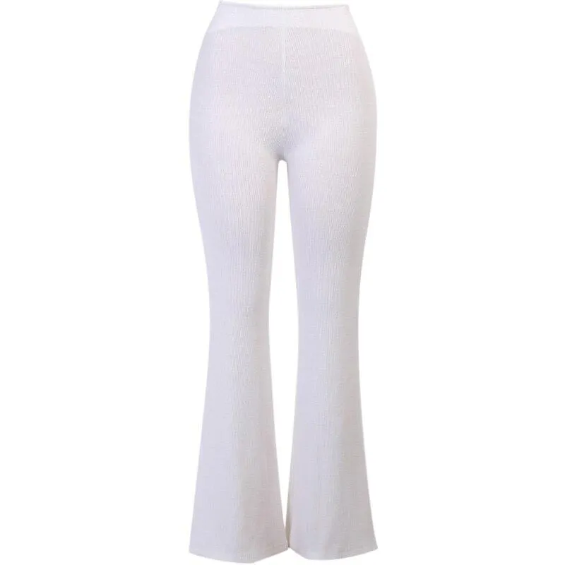 Autumn Casual Women's Solid White Fitted Hollow Out High Waist Flare Pants