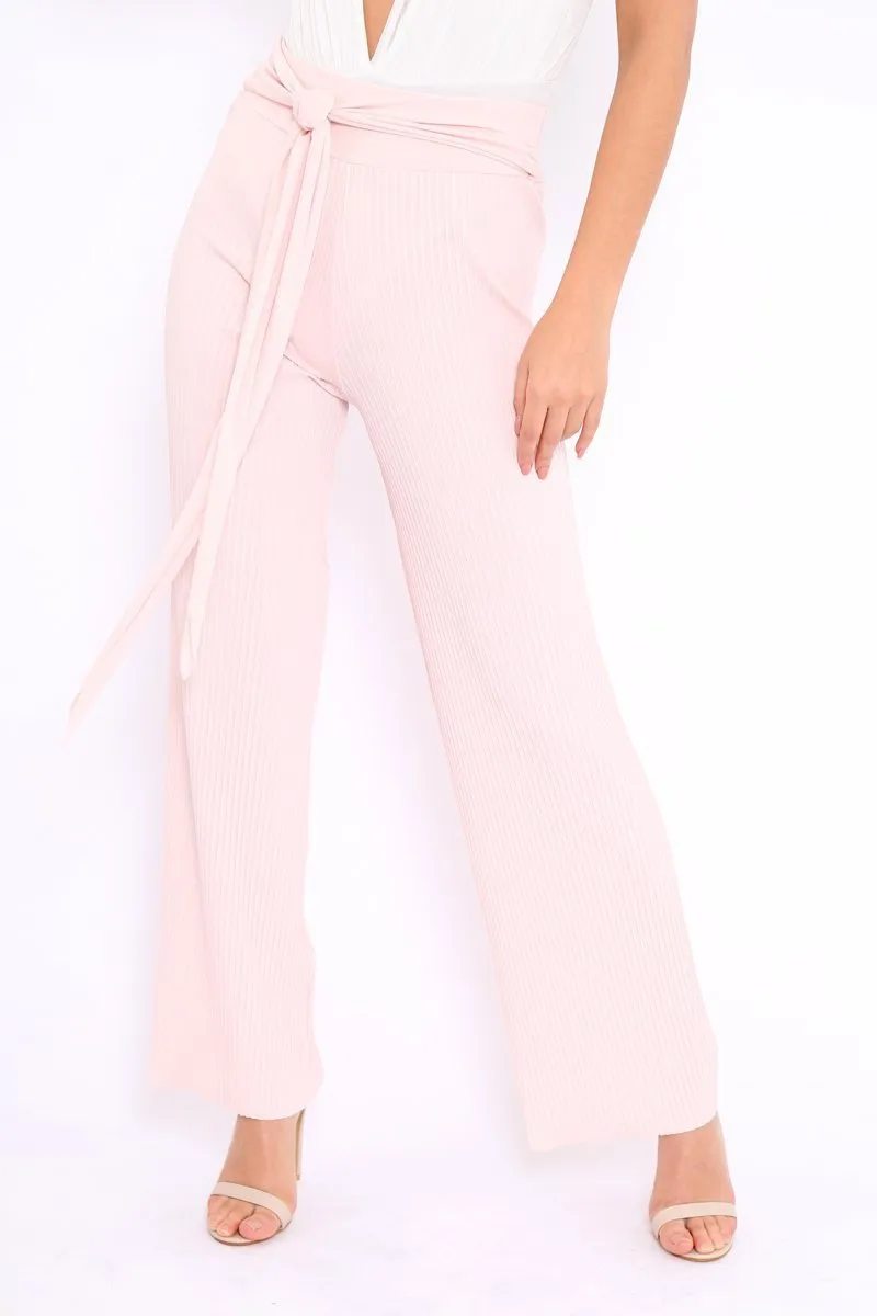 Baby Pink Wide Legged Pleated Trousers - Chantel