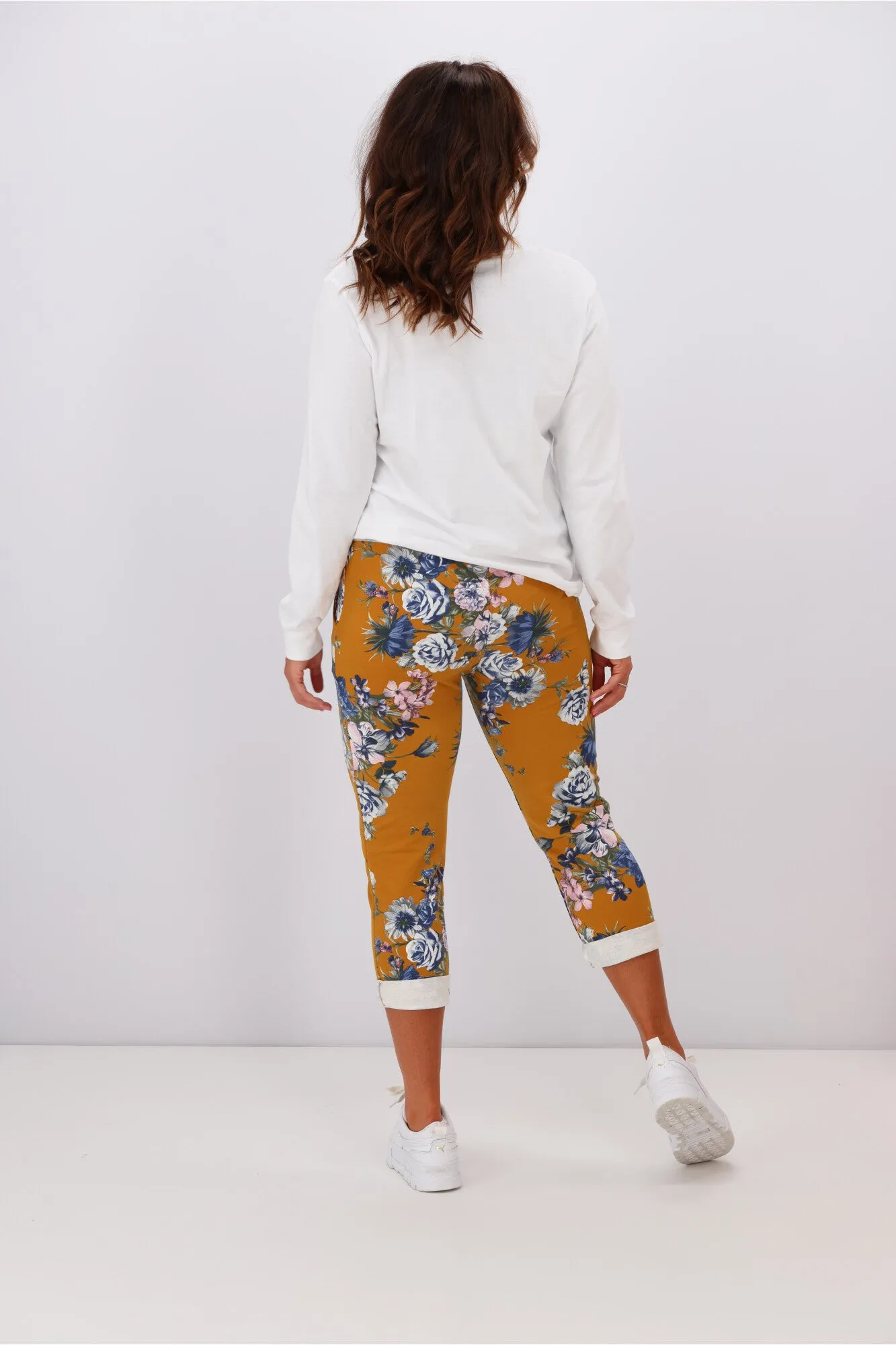 Mustard Floral Trousers by Beau Denver: Stylish & Vibrant