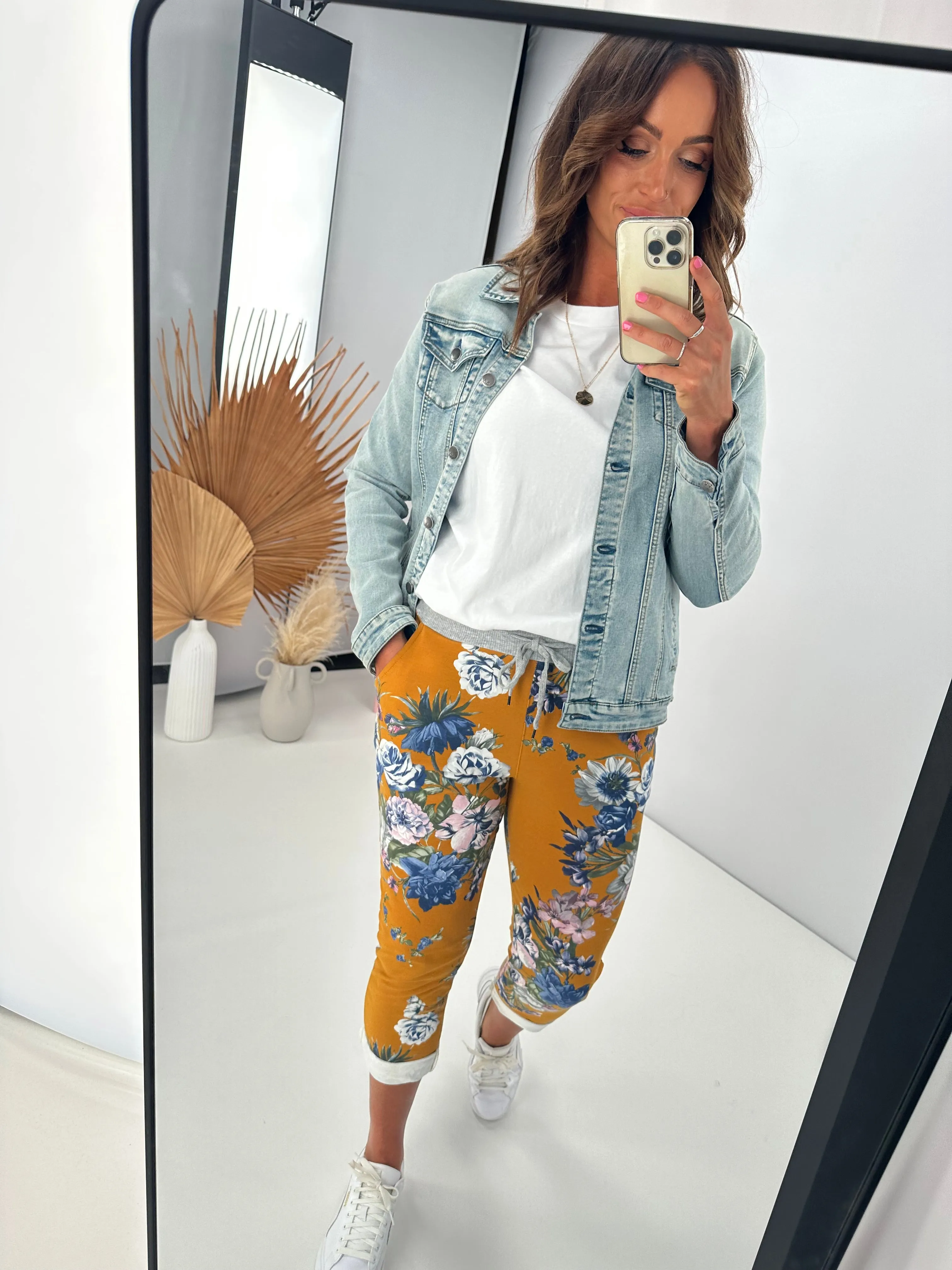 Mustard Floral Trousers by Beau Denver: Stylish & Vibrant