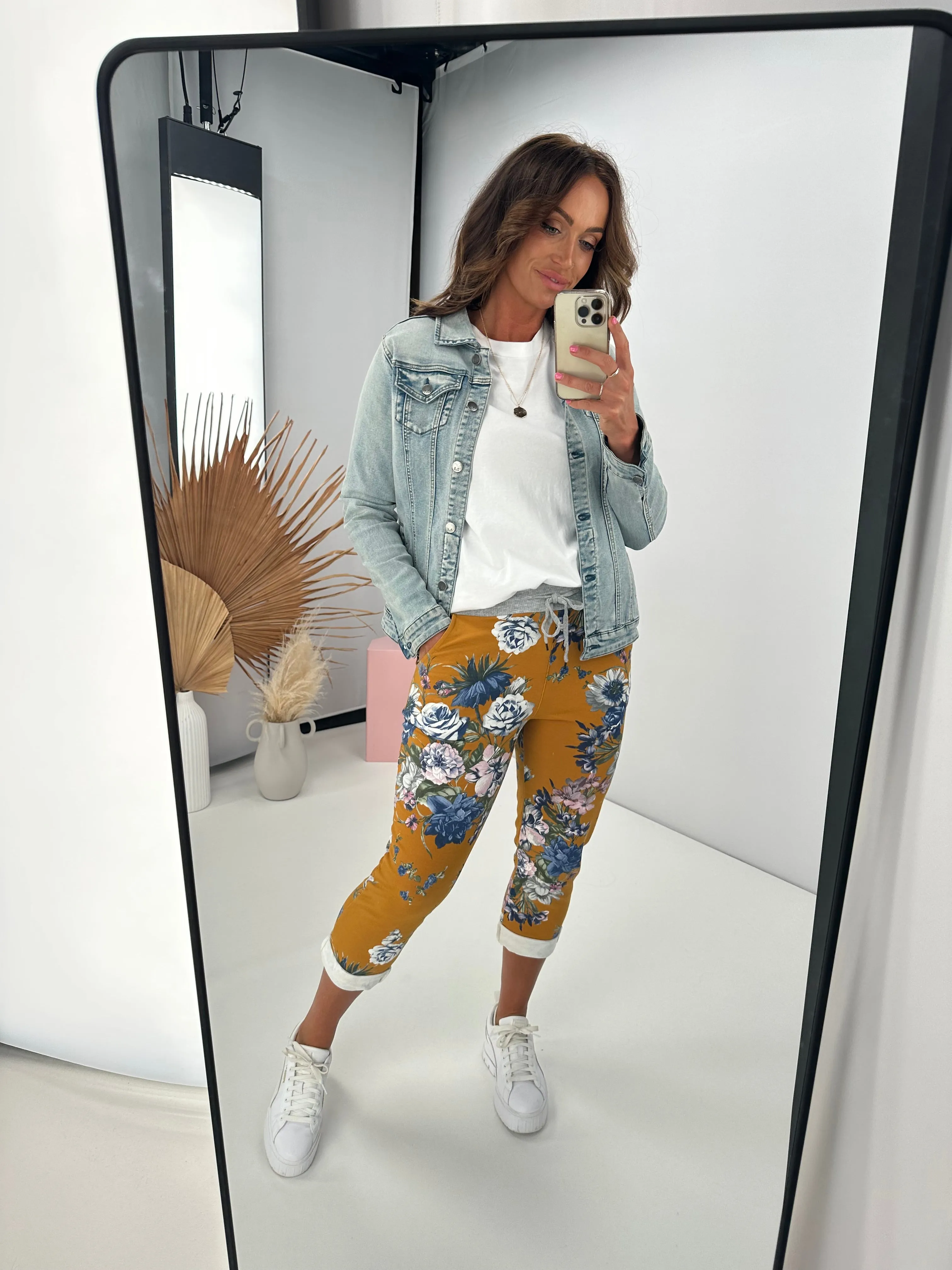 Mustard Floral Trousers by Beau Denver: Stylish & Vibrant