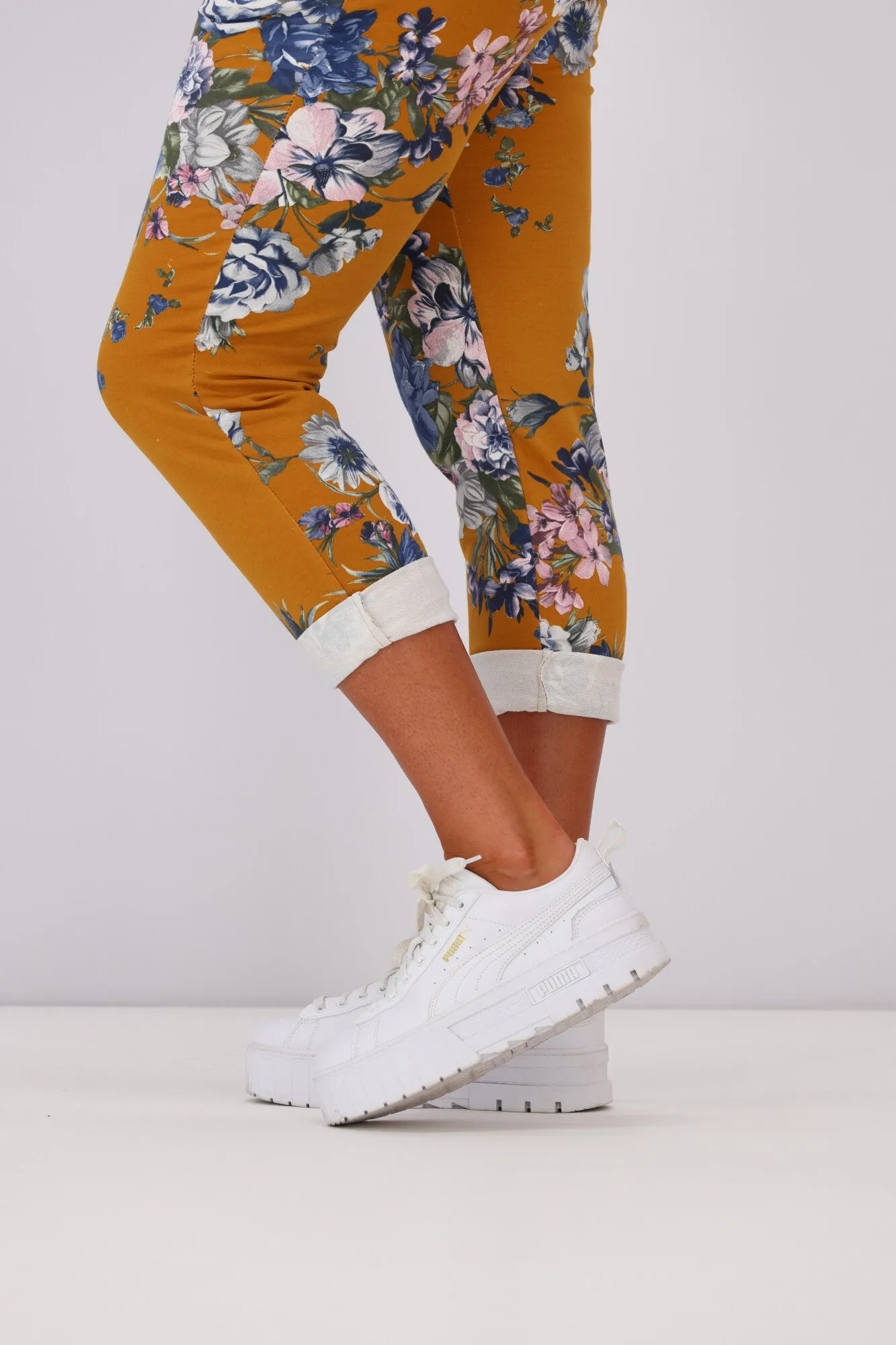 Mustard Floral Trousers by Beau Denver: Stylish & Vibrant