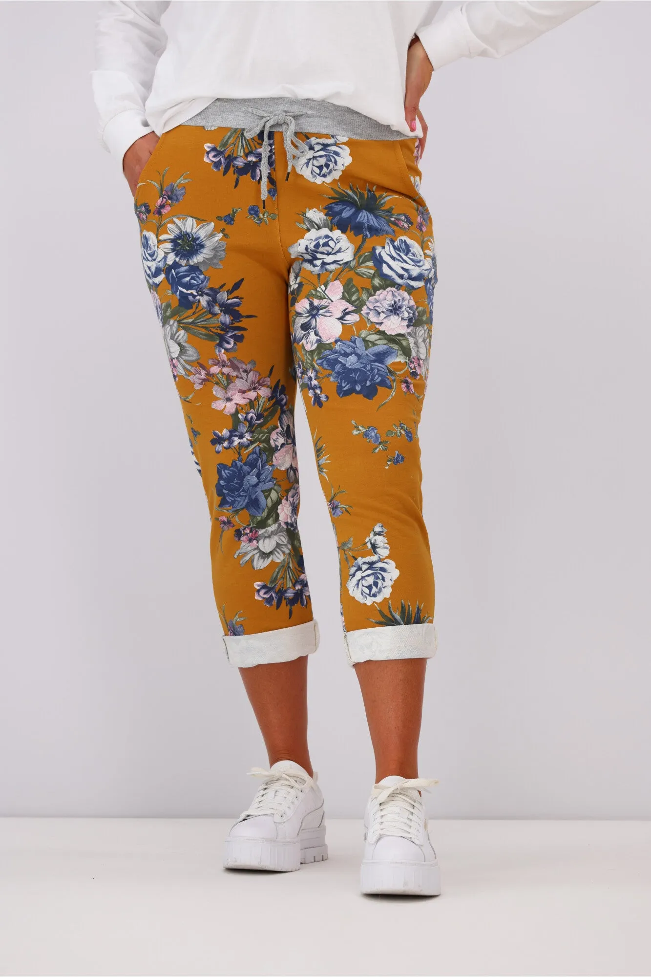 Mustard Floral Trousers by Beau Denver: Stylish & Vibrant