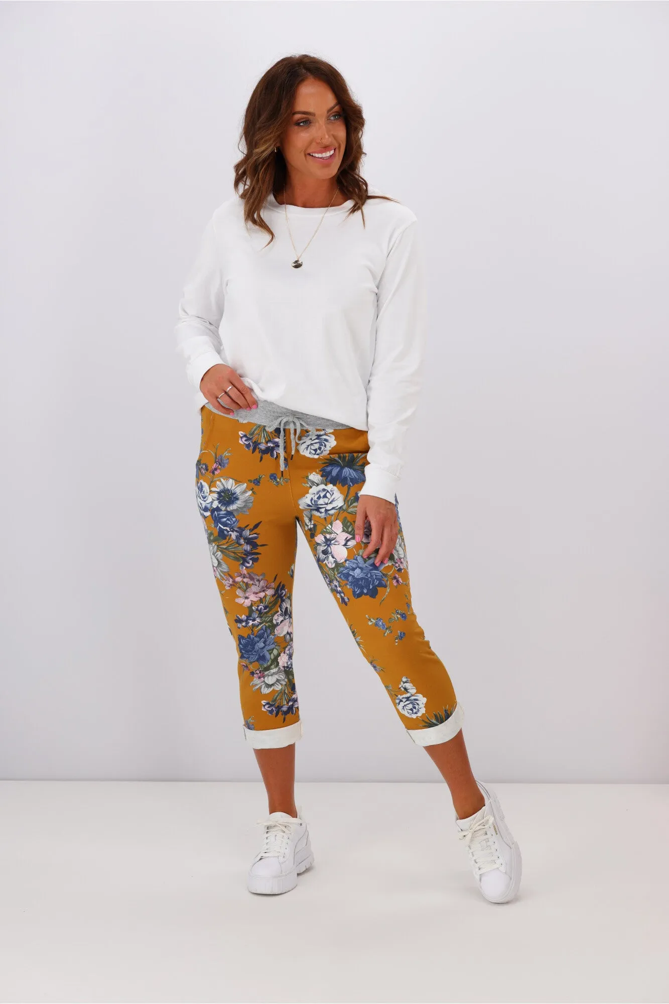 Mustard Floral Trousers by Beau Denver: Stylish & Vibrant