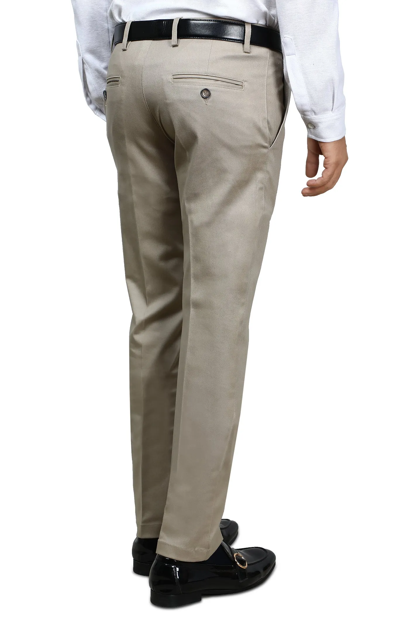 Beige Cotton Smart Fit Trouser