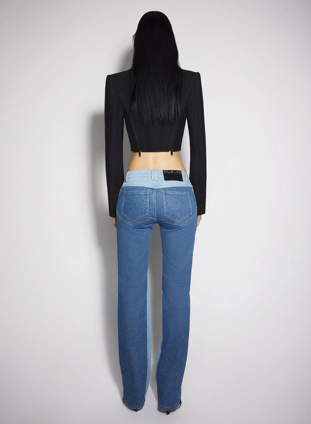 bi-tone blue straight leg jeans