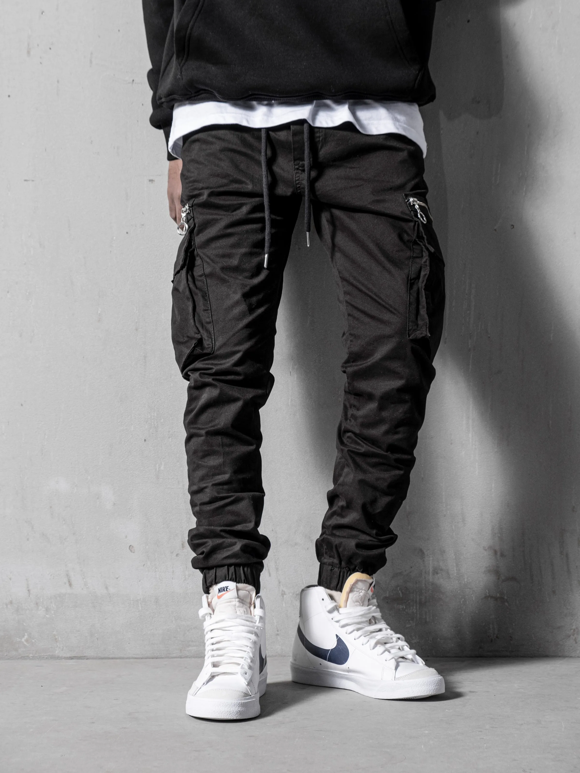 Black Cargo Slim Fit Pants