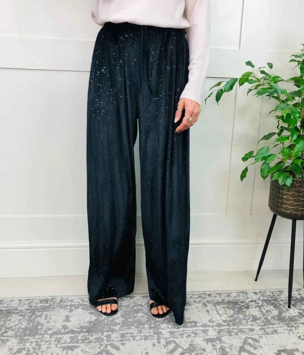 Black Sparkle Wide Leg Trousers