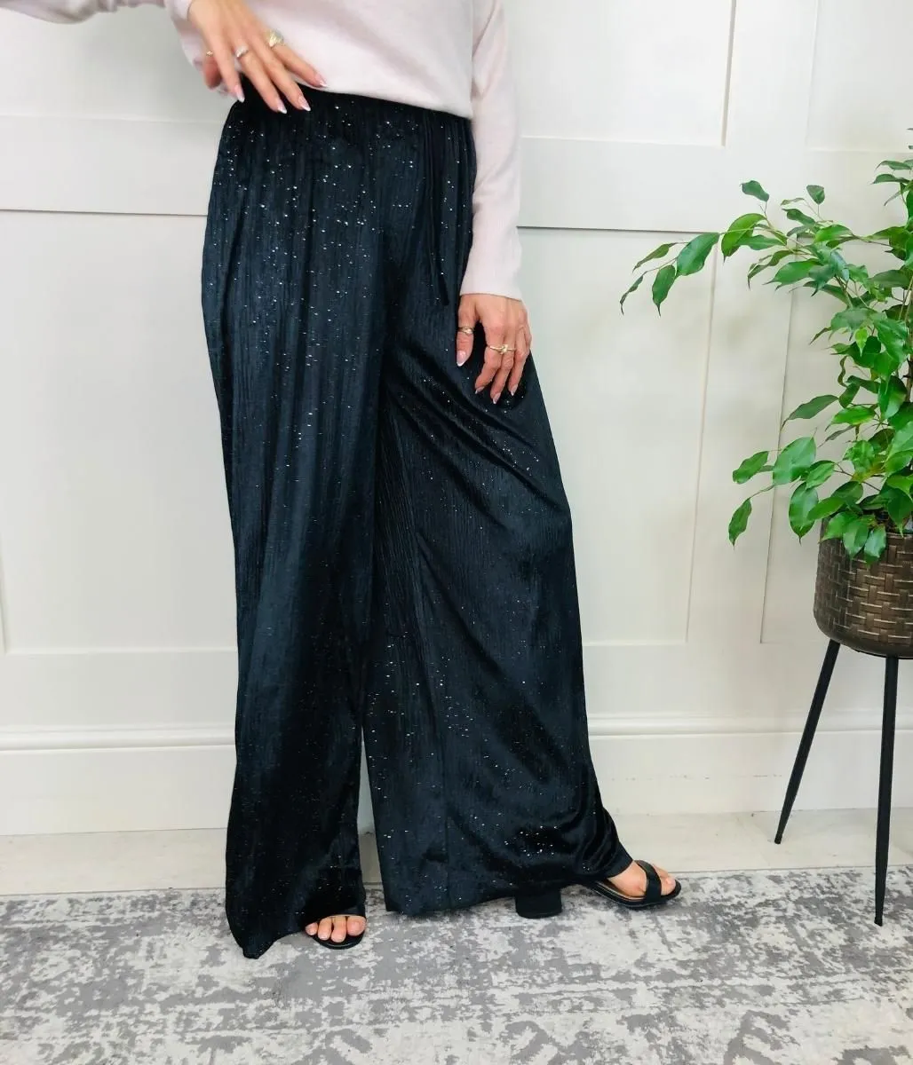 Black Sparkle Wide Leg Trousers