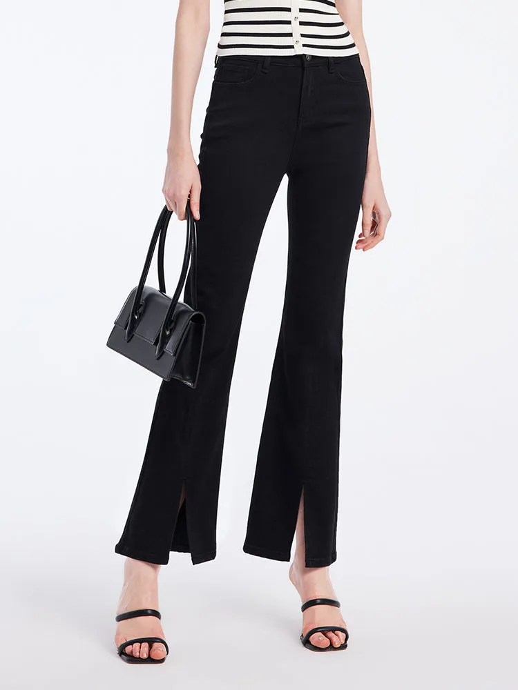 Black Split Hem Flare Jeans