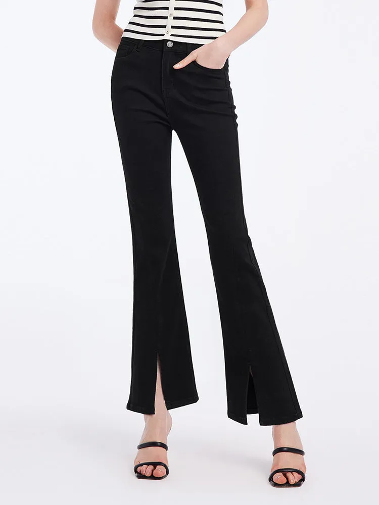 Black Split Hem Flare Jeans