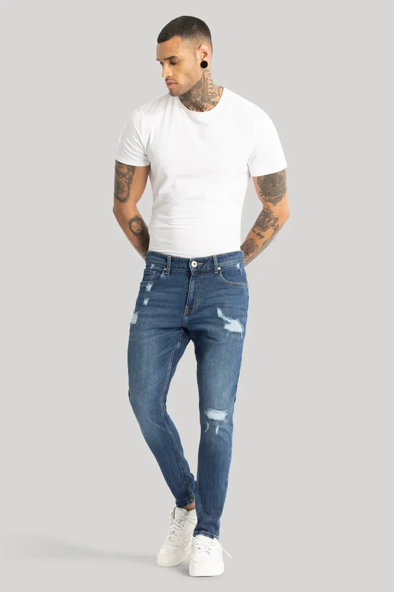 Blue Distressed Skinny Fit Jeans