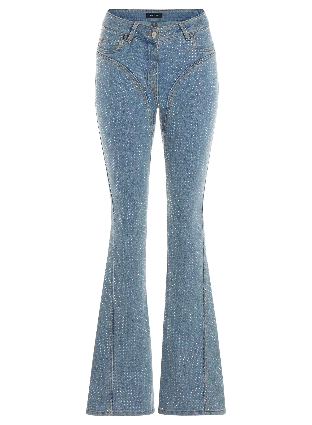 blue flared rhinestone jeans