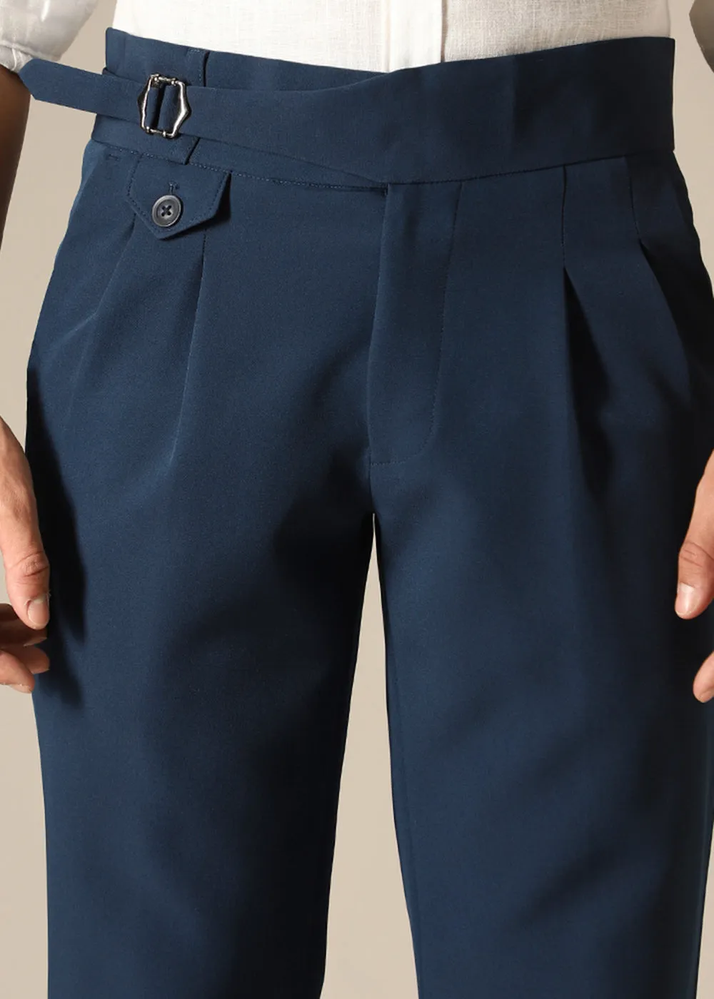 Mens Stylish Blue Gurkha Pants - Comfortable Tailored Trousers with Adjustable Waist