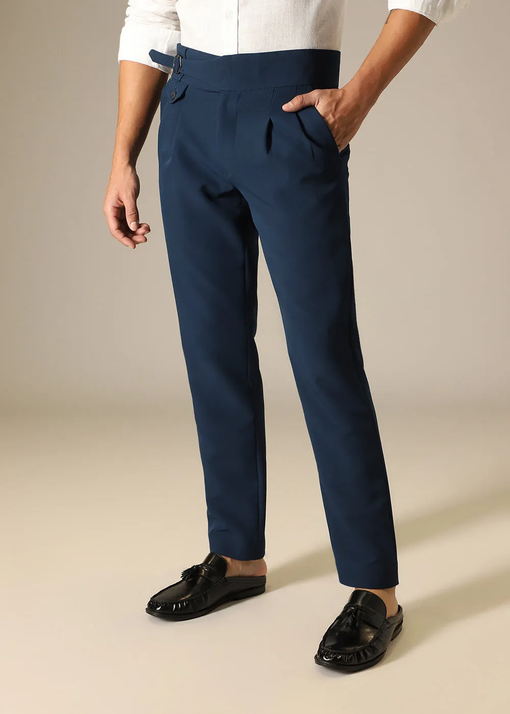 Mens Stylish Blue Gurkha Pants - Comfortable Tailored Trousers with Adjustable Waist