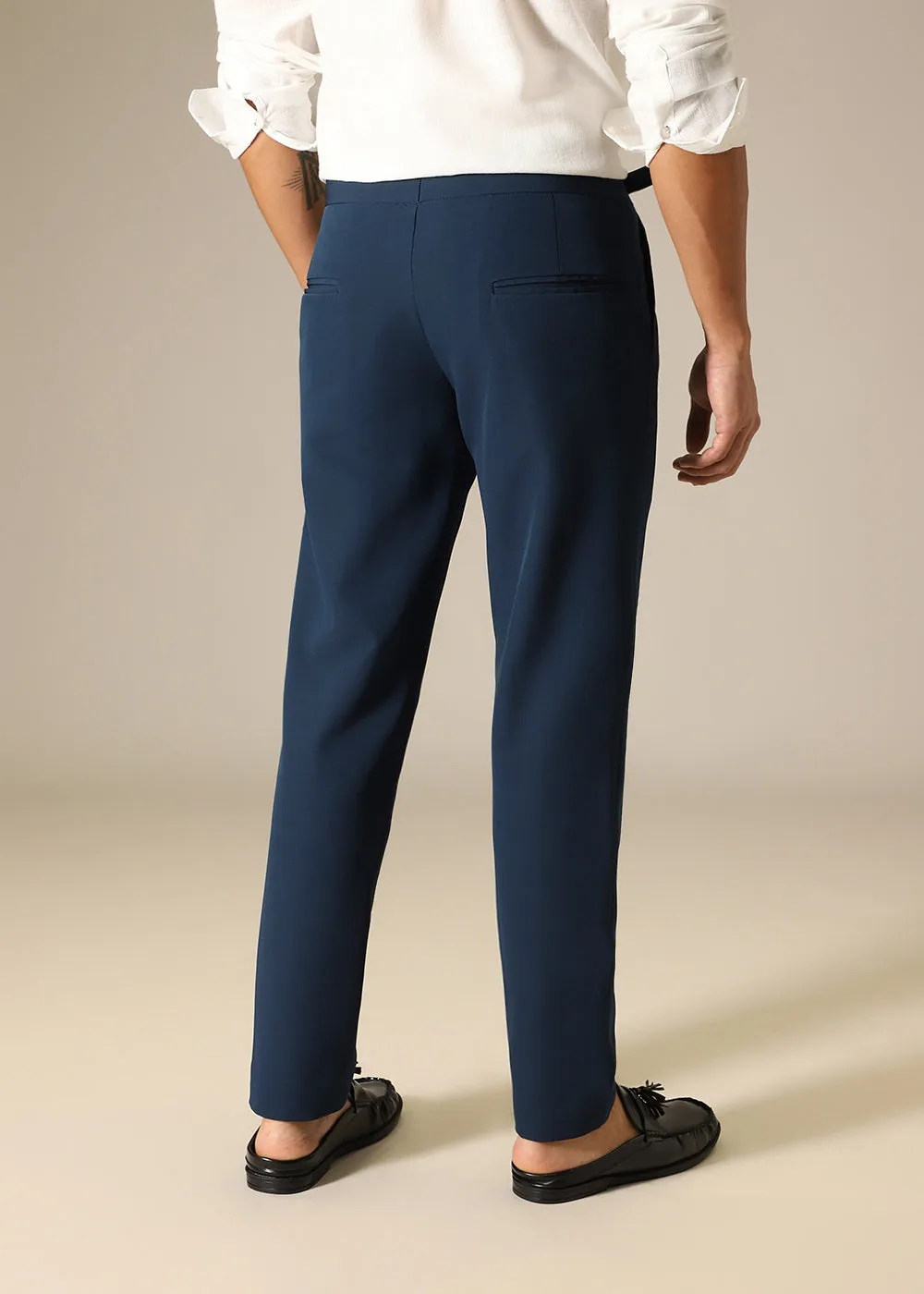 Mens Stylish Blue Gurkha Pants - Comfortable Tailored Trousers with Adjustable Waist