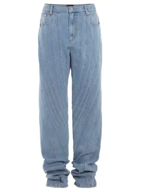 blue spiral baggy jeans