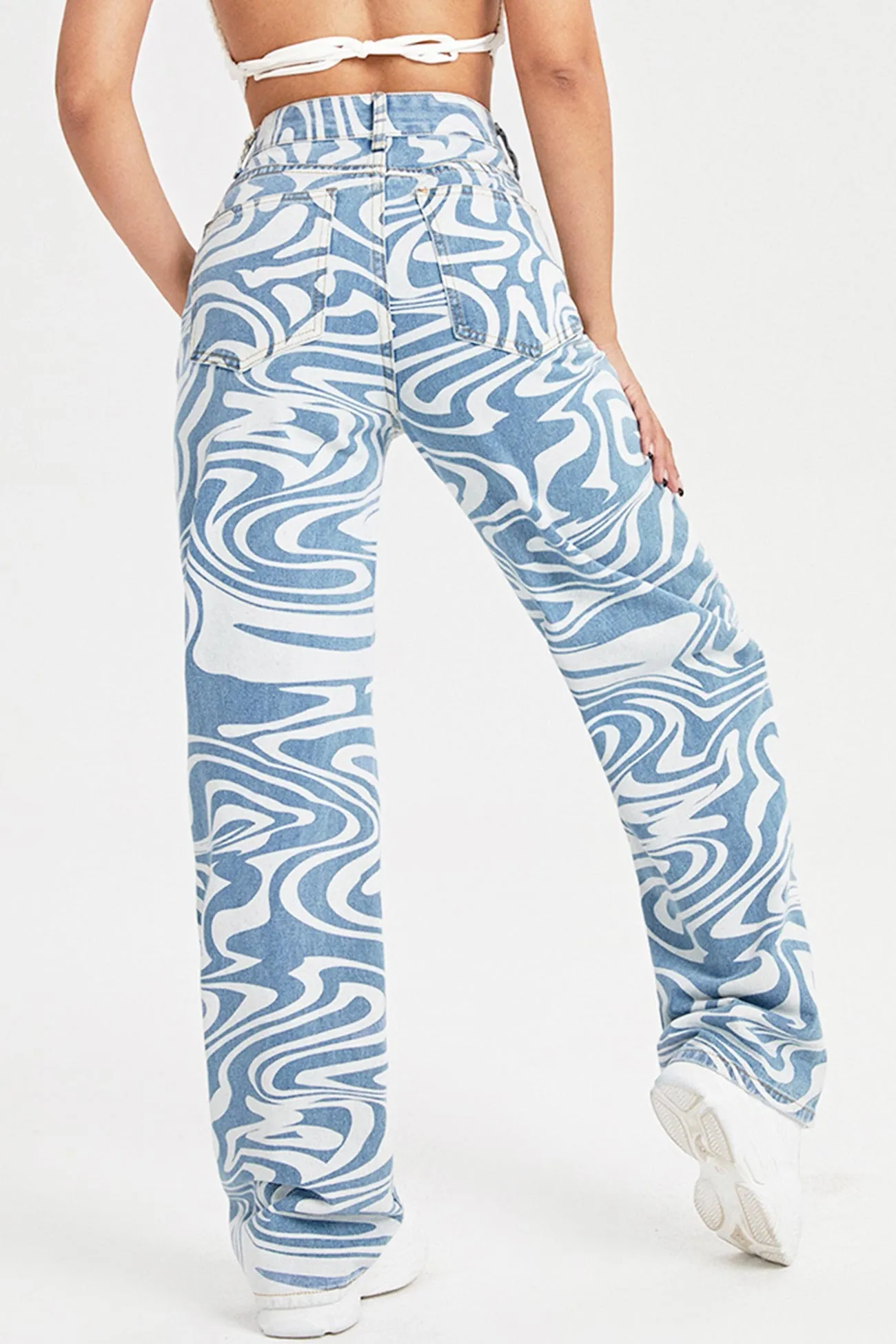 Blue Wavy Straight-leg Jeans