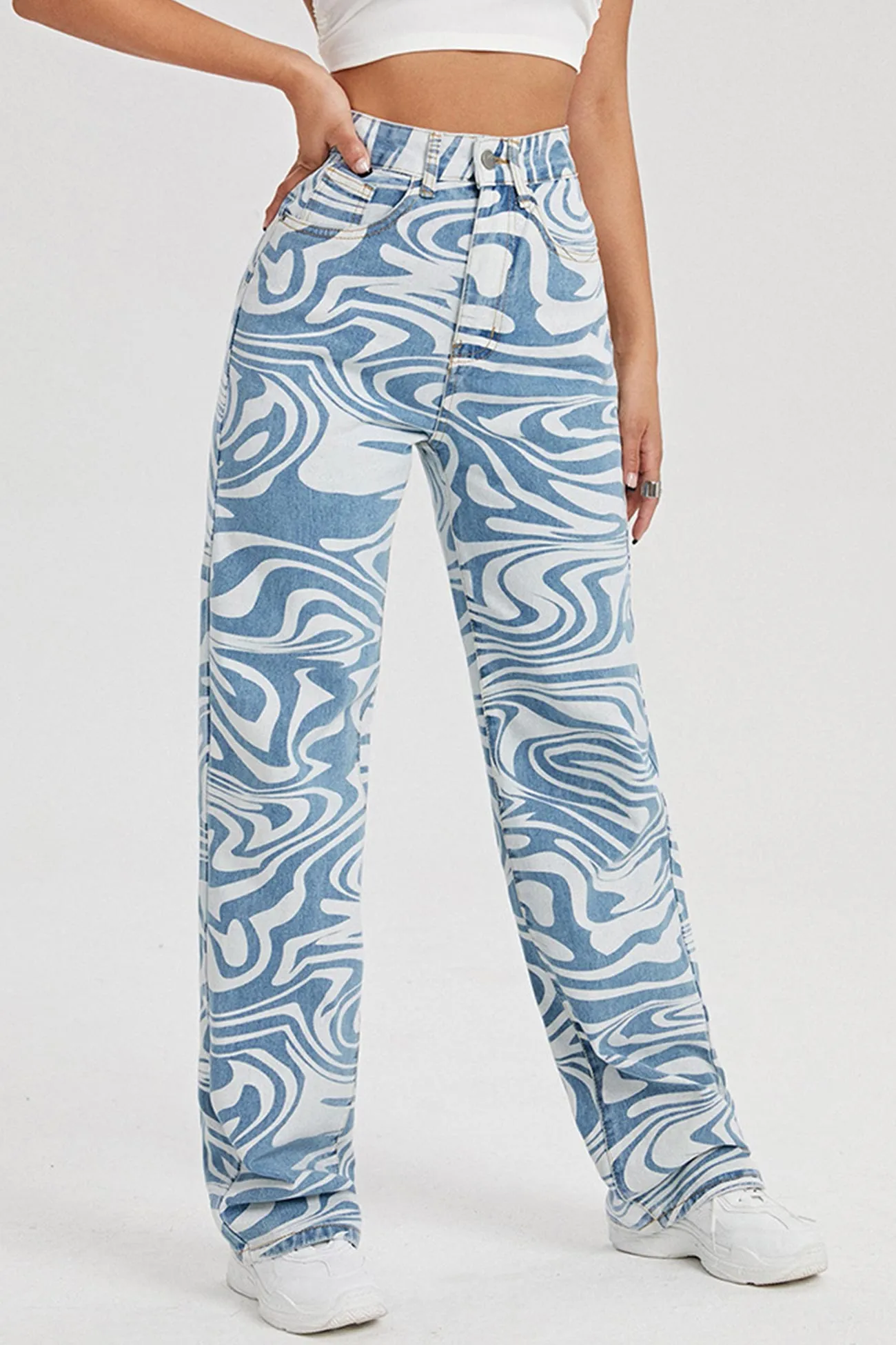 Blue Wavy Straight-leg Jeans