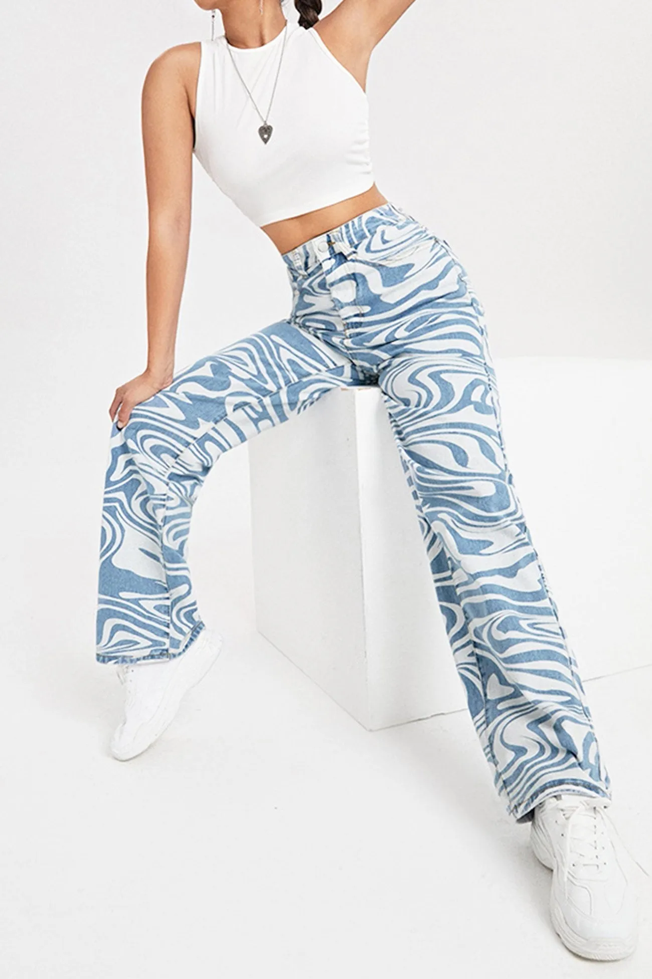 Blue Wavy Straight-leg Jeans