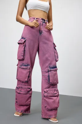 Stylish Blush Denim Utility Cargo Jeans for Fashion-Forward Look