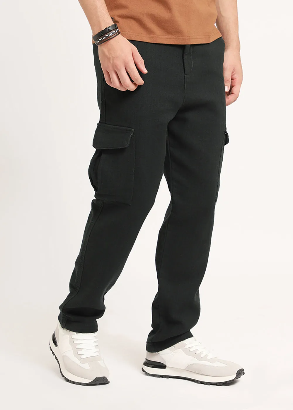 Bottle Green Linen Cargo Pants