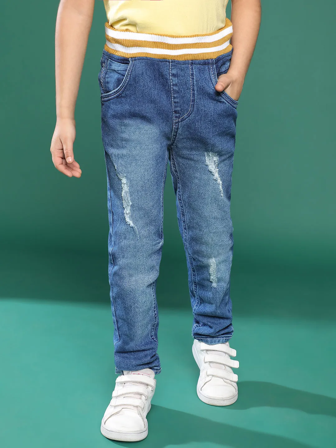 Boys Blue Solid Denim Jeans