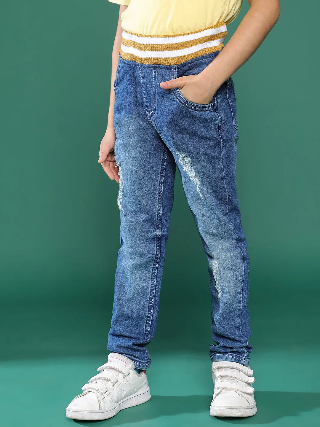 Boys Blue Solid Denim Jeans