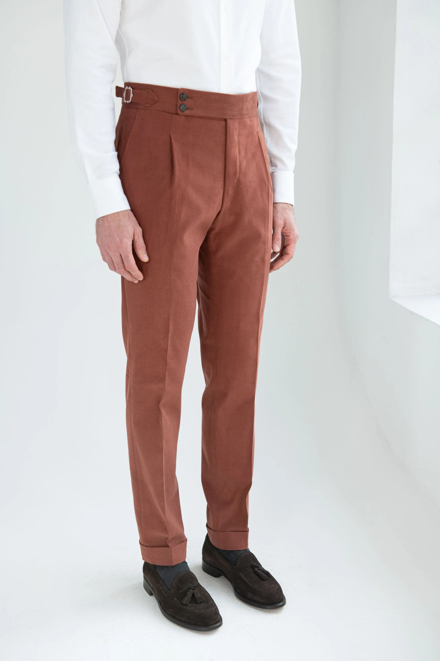 Premium Brick Cotton Trousers from the Soragna Capsule Collection - Luxuriously Crafted in Italy