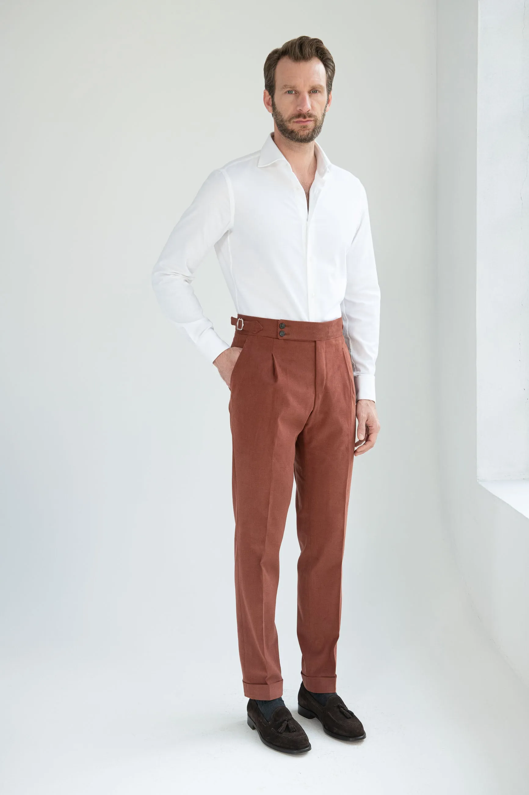 Premium Brick Cotton Trousers from the Soragna Capsule Collection - Luxuriously Crafted in Italy