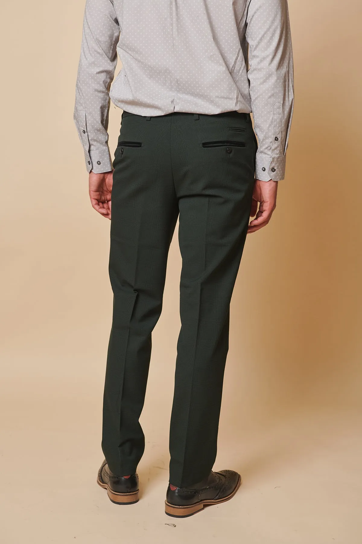 BROMLEY - Olive Green Check Trousers