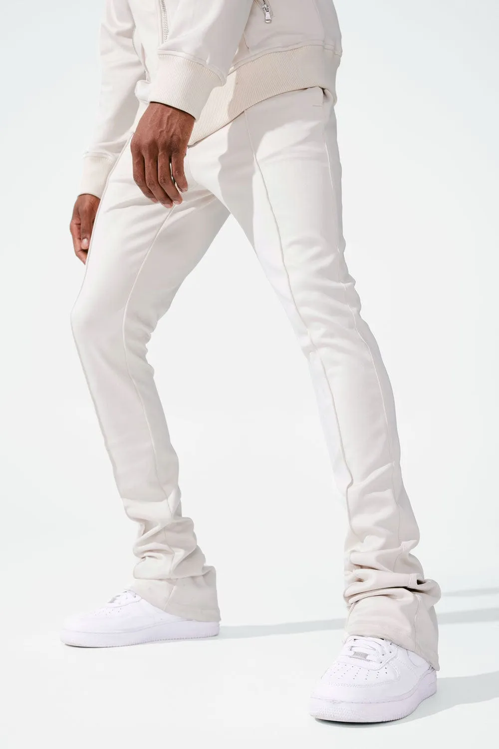 Calabria Mens Cream Stacked Track Pants