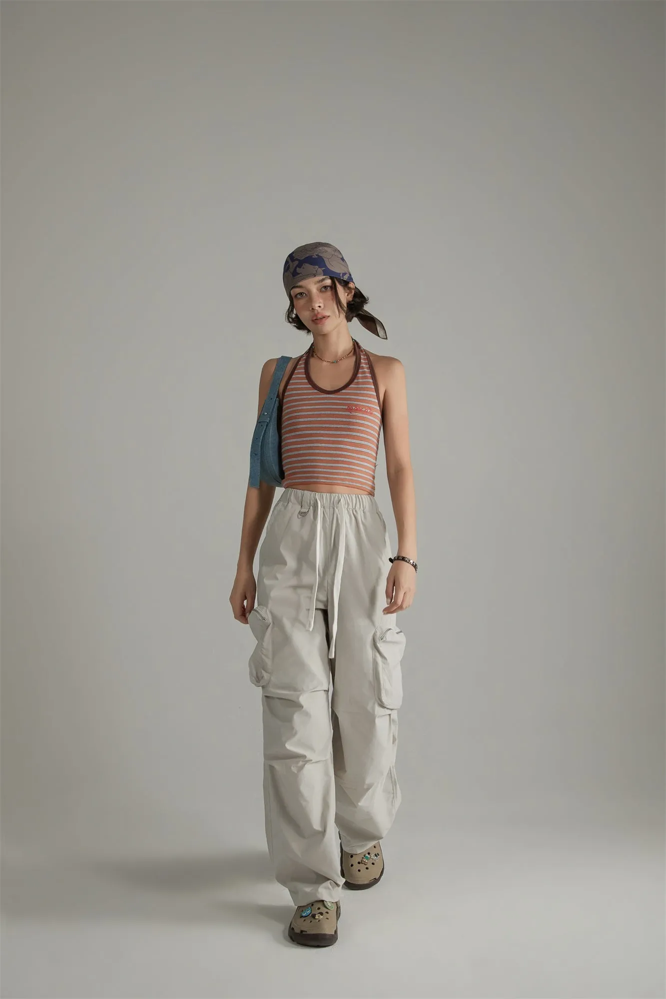 Casual Drawstring Wide Cargo Pants