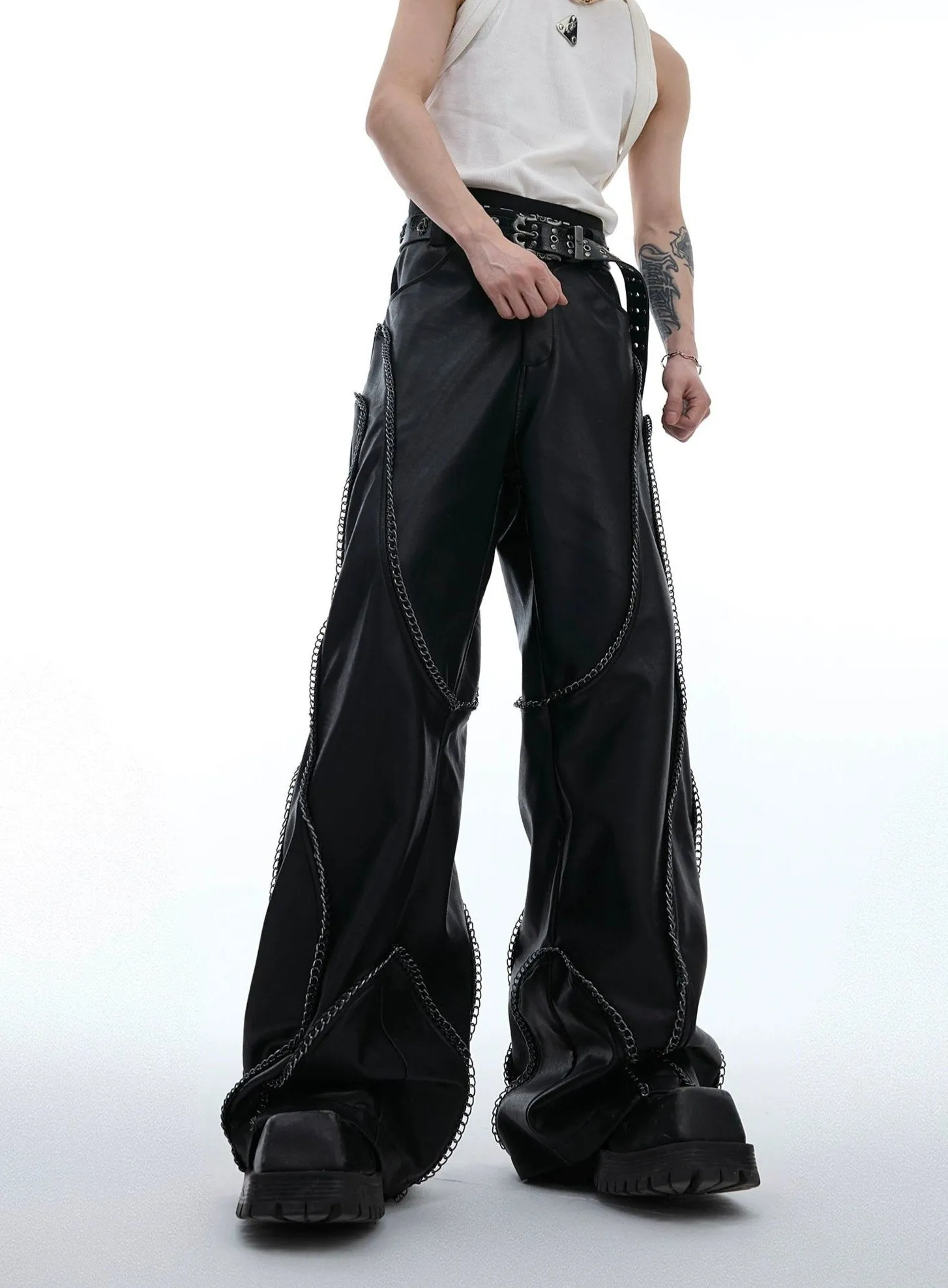 Chained Lines Leather Pants