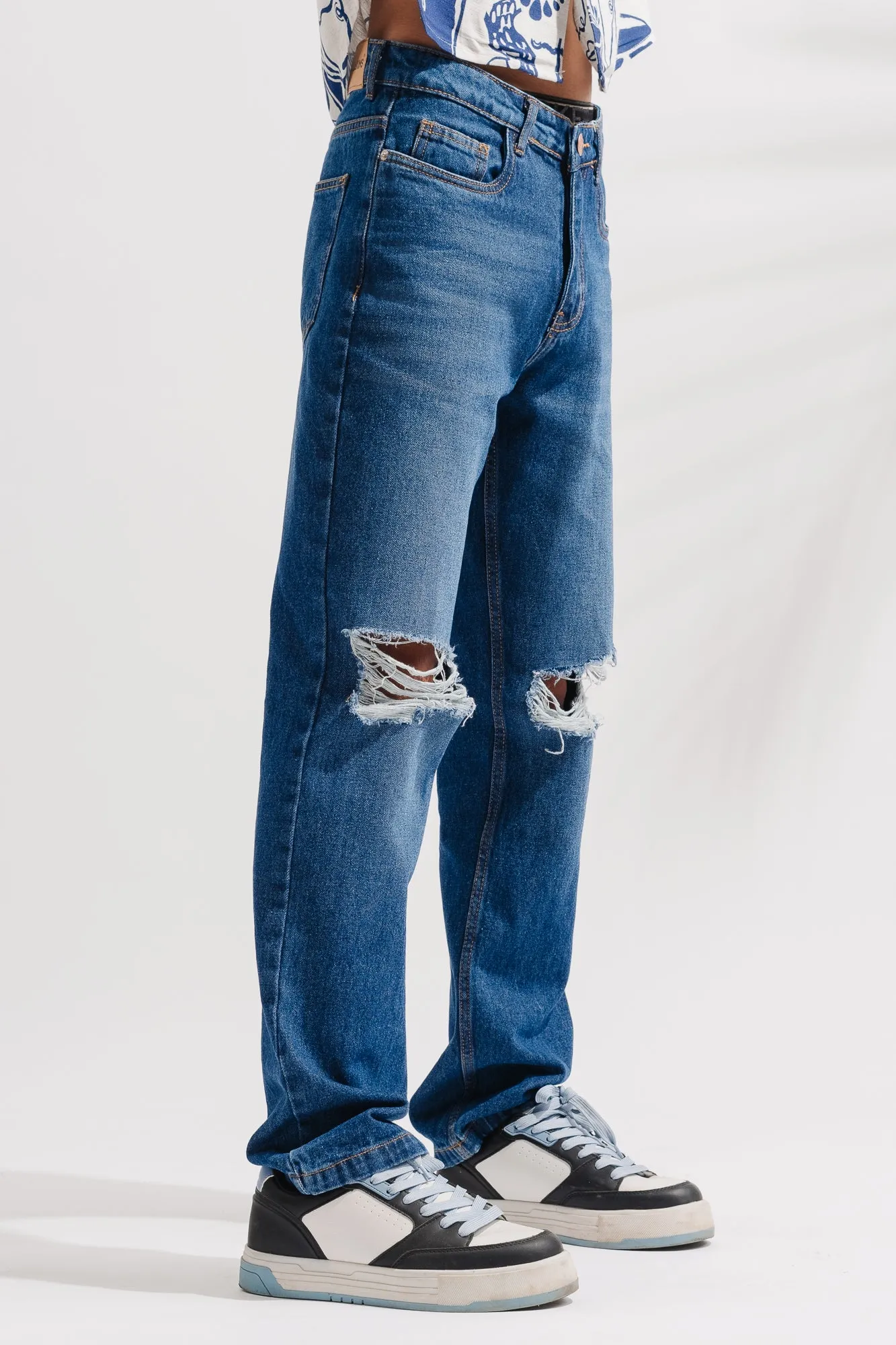 Classic Distressed Men's Wide Jeans