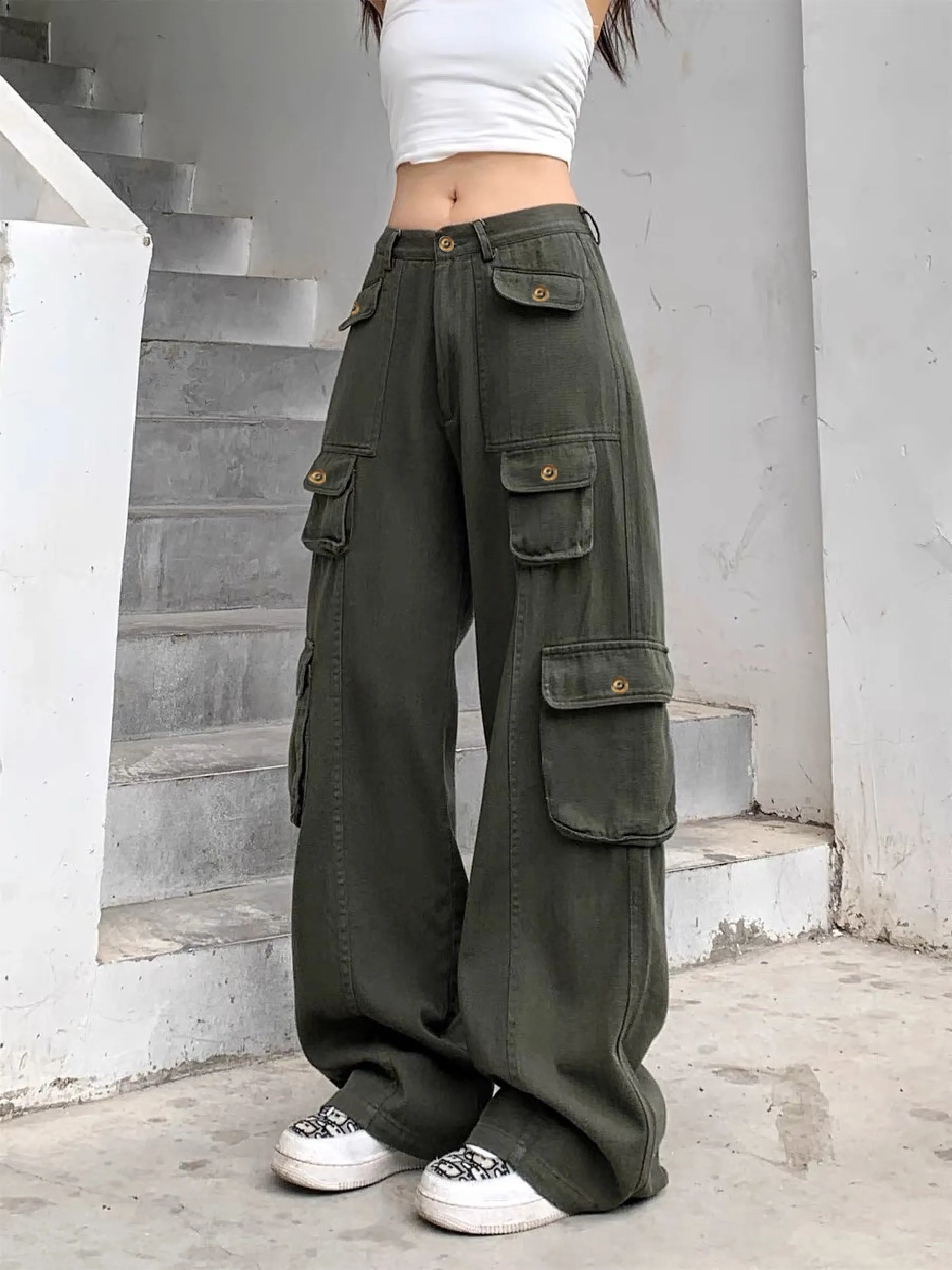 Crazy Multi Pockets Baggy Cargo Jeans