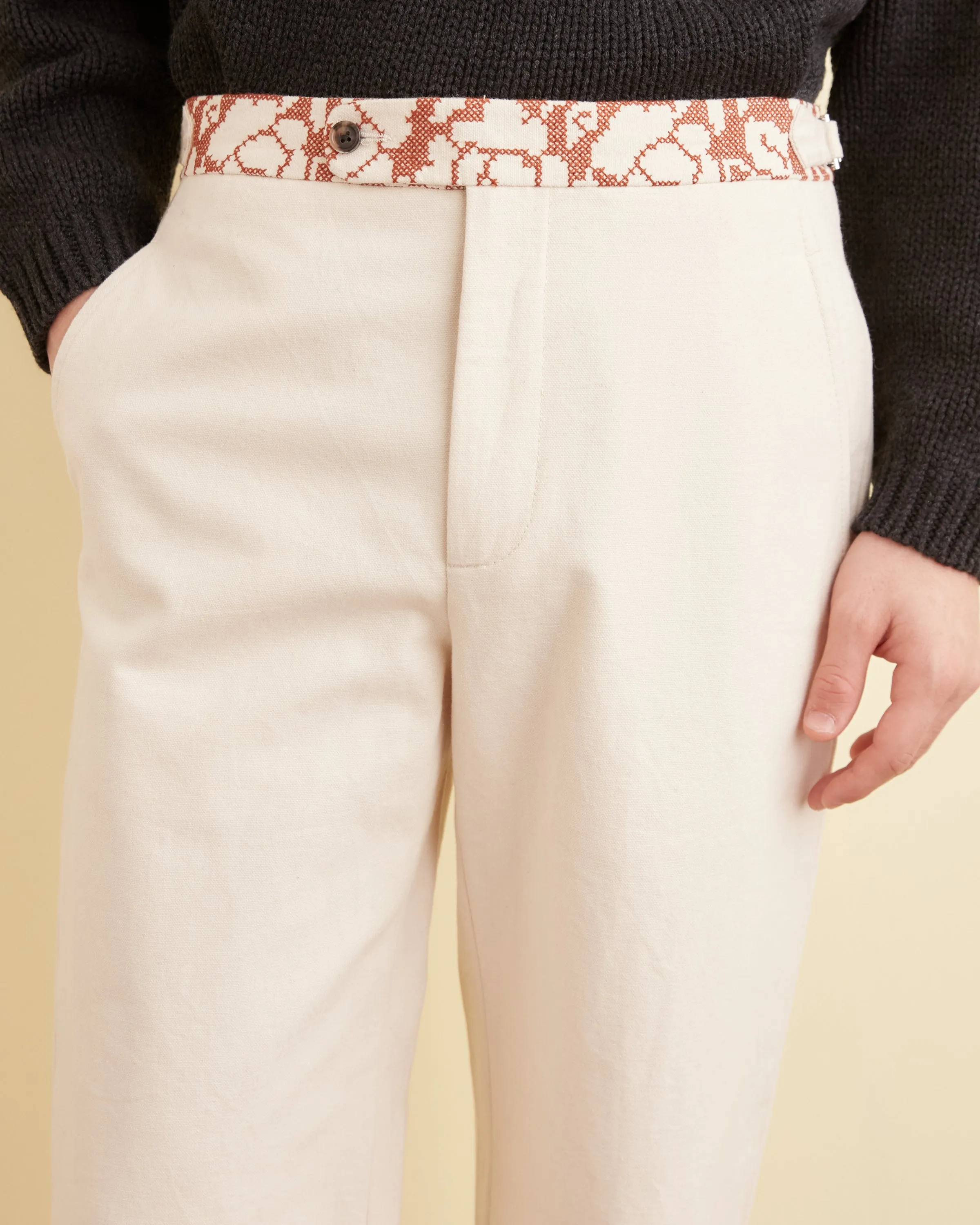 Elegant Floral Cross-Stitch Rose Garland Trousers