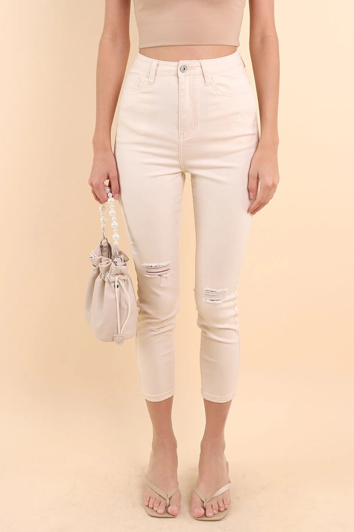 DAPHNE DENIM SKINNY JEANS IN CREAM