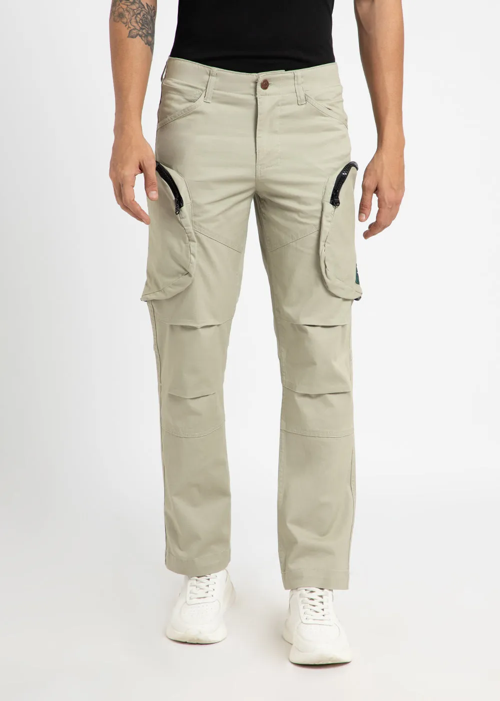 Ecru Zipper Cargo Pant