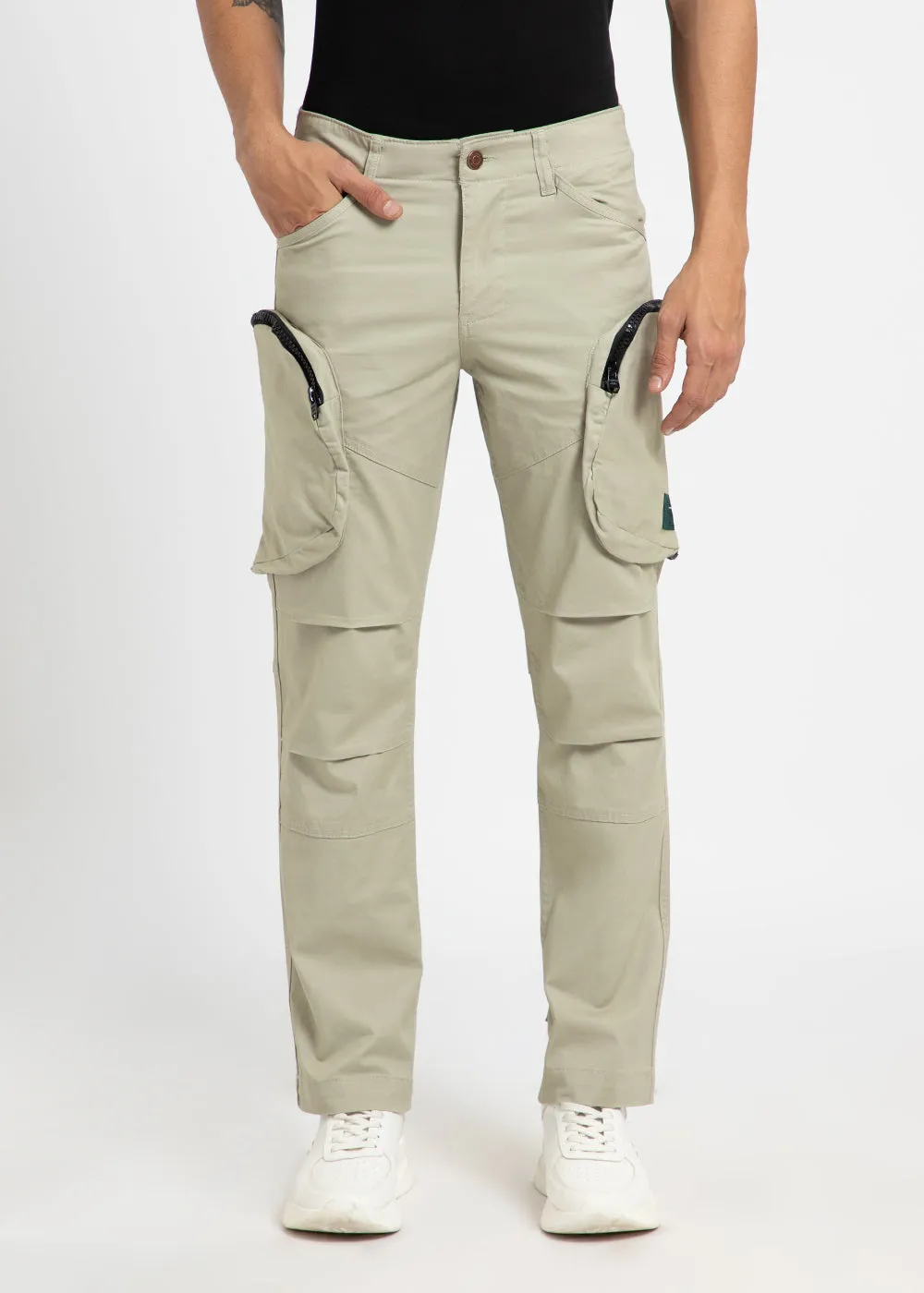 Ecru Zipper Cargo Pant