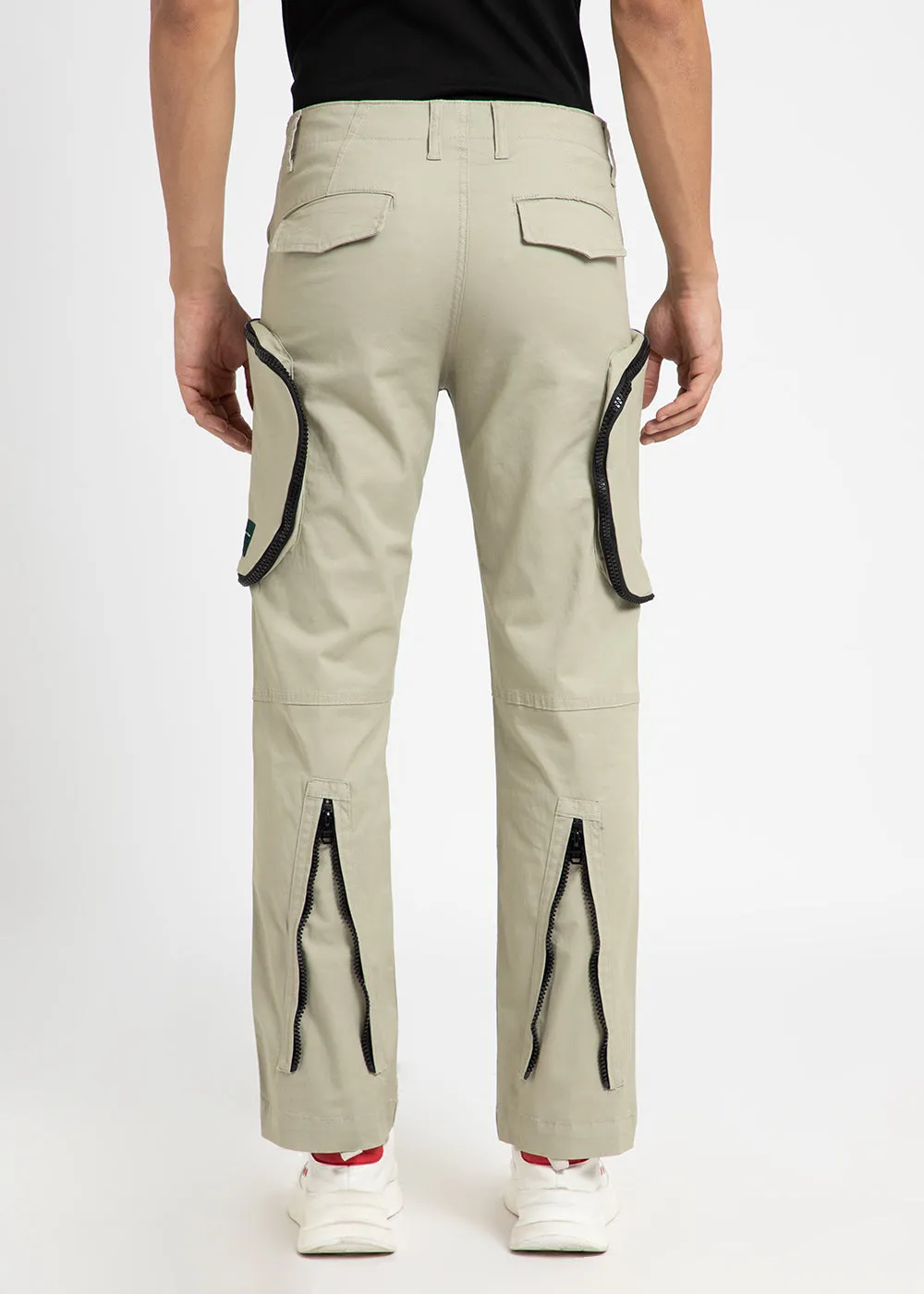 Ecru Zipper Cargo Pant