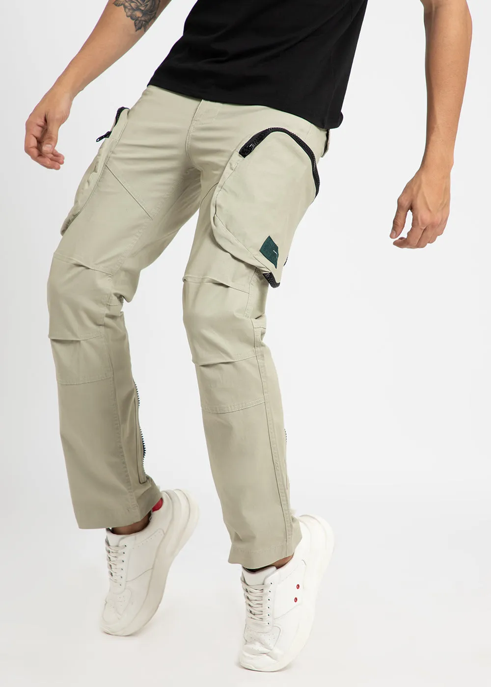 Ecru Zipper Cargo Pant