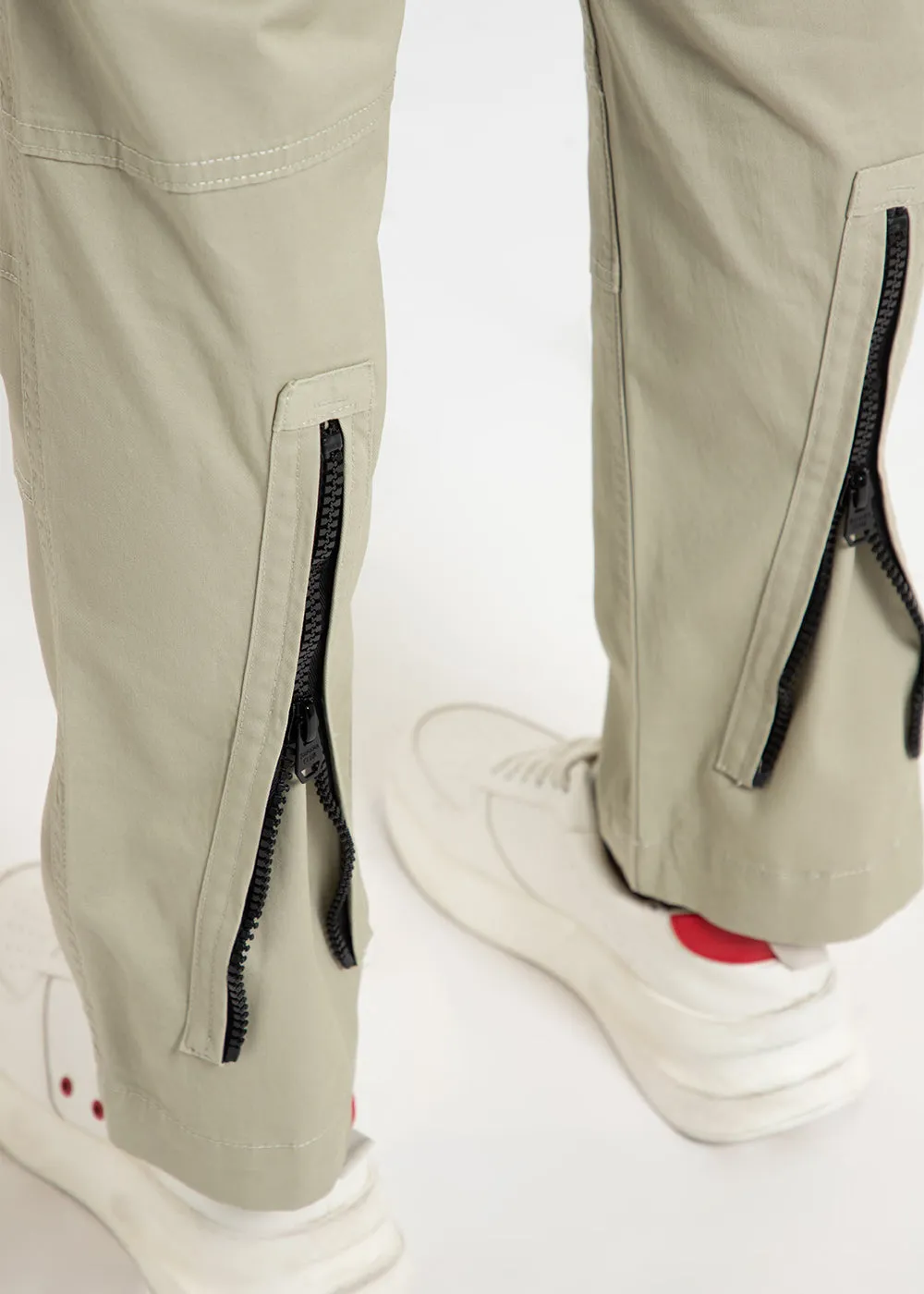 Ecru Zipper Cargo Pant