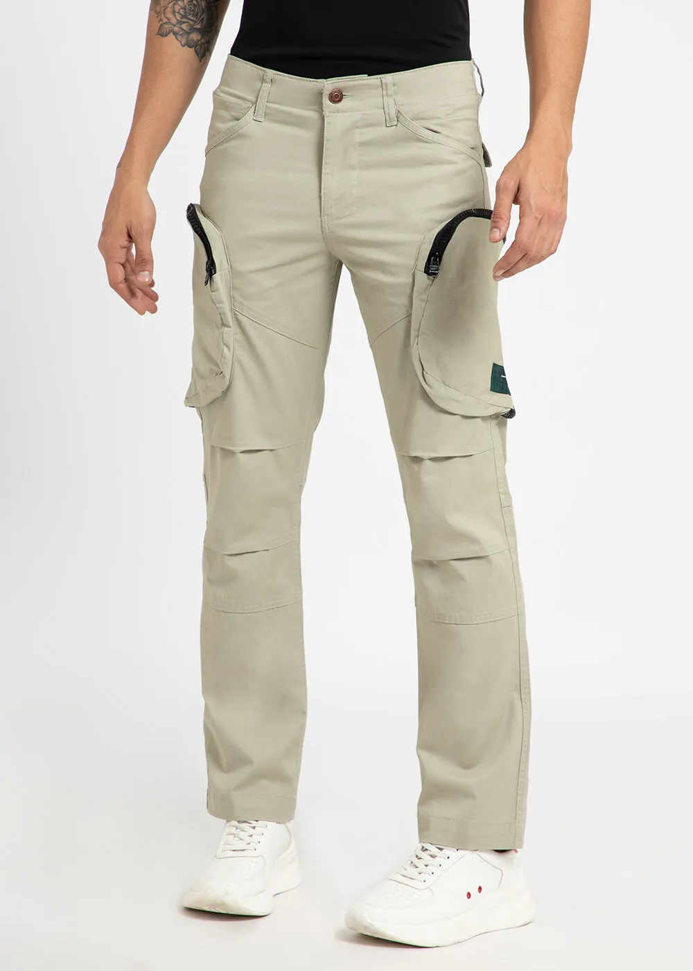 Ecru Zipper Cargo Pant